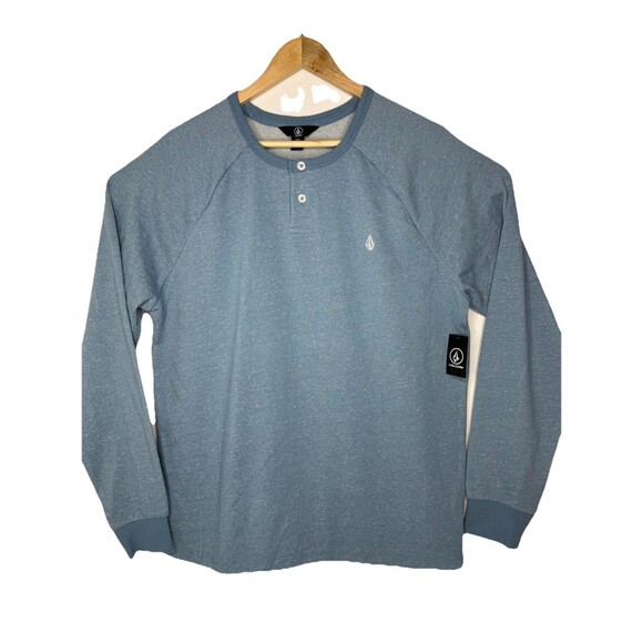 Volcom Love Sleeve Shirt Henley Flecked Blue Pullover Mens Size Large L - NWT - Picture 1 of 14